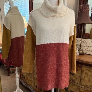 Sunday in Brooklyn Colorblock Turtleneck Sweater - Cream, Rust, Mustard